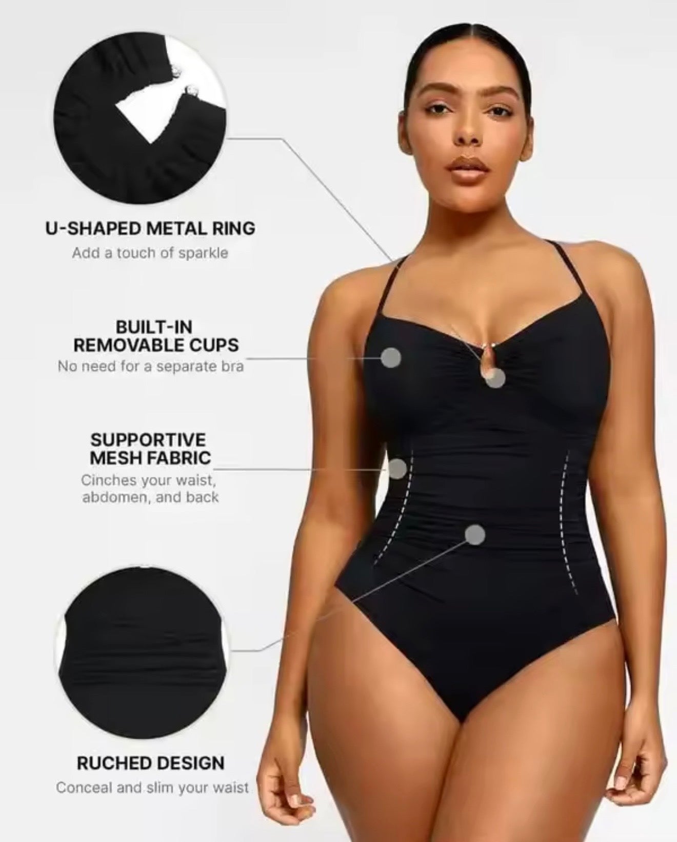 GlowFit U-Ring Cut-Out Shaping Swimsuit — Tummy Control One Piece